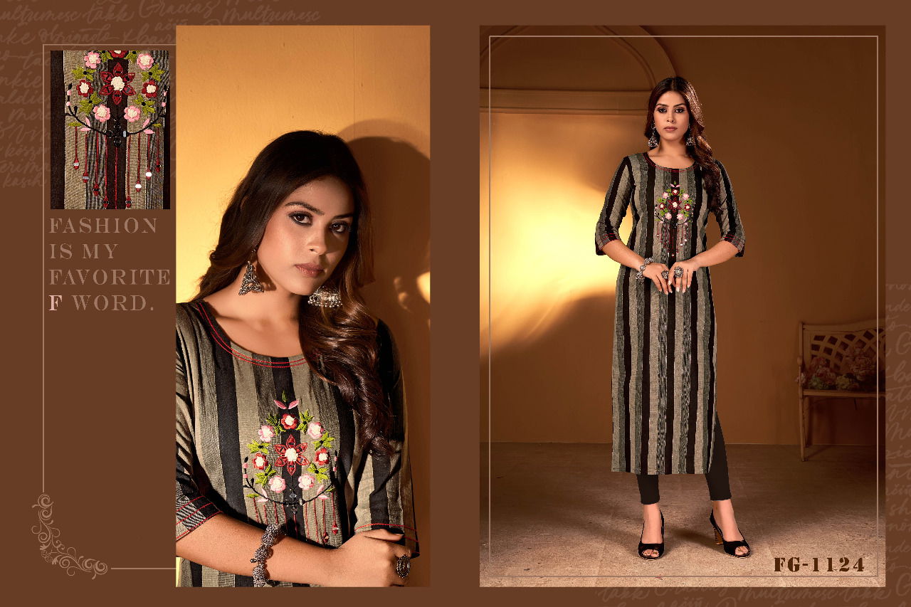 Fg Juliette 1 Straight Cut Design Wholesale Embroidery Kurti Catalog